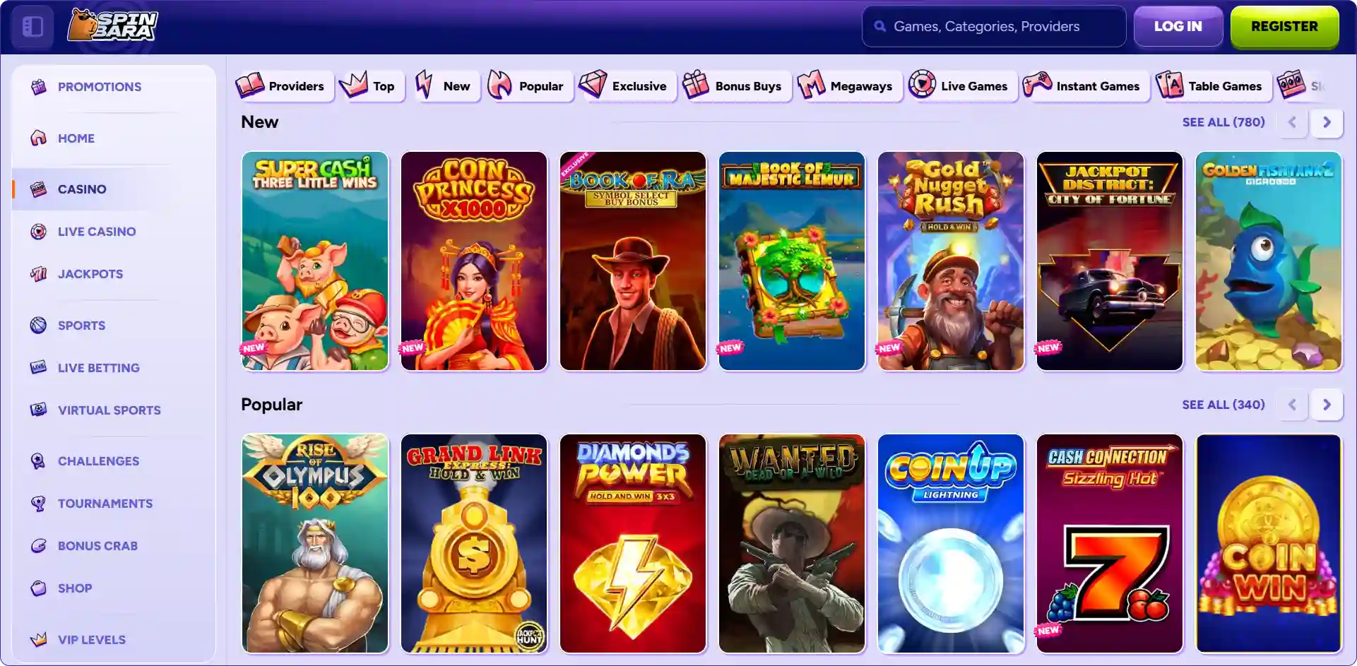 Spinbara casino games overview