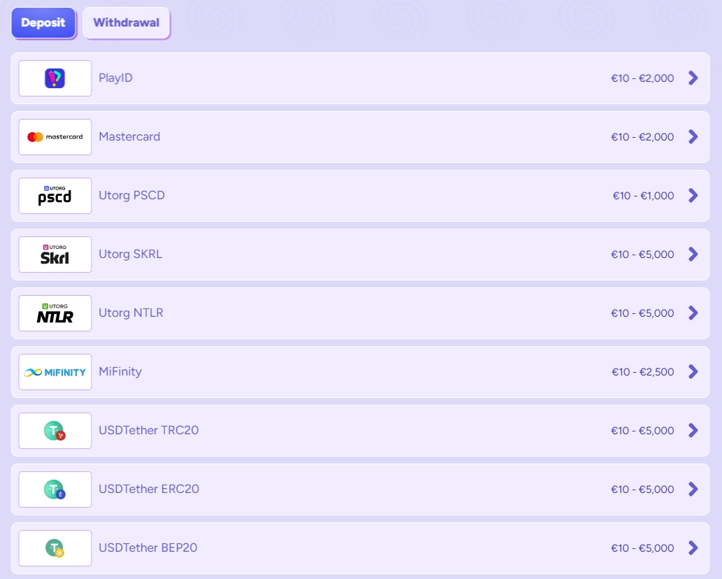 Spinbara deposit payment options