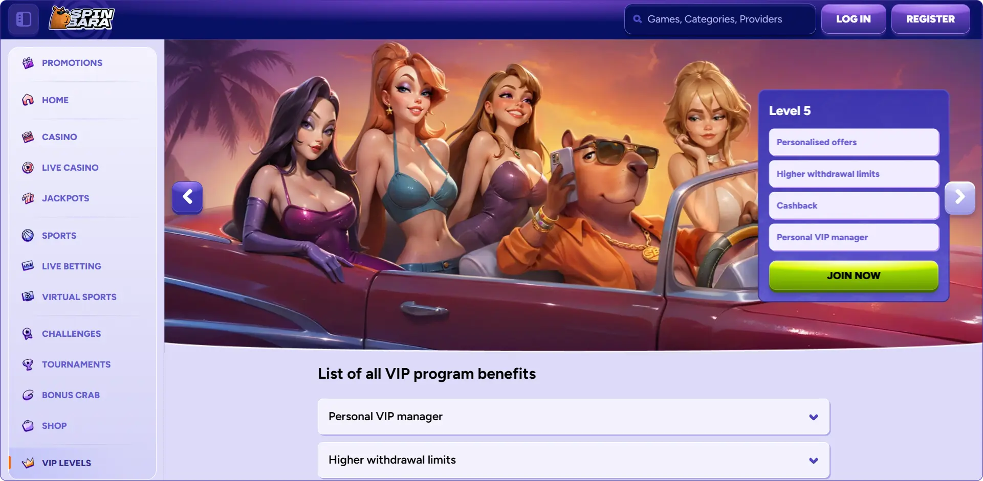 Spinbara VIP program benefits